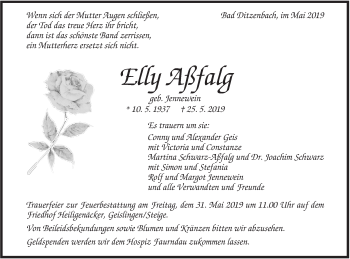 Traueranzeige von Elly Aßfalg von Geislinger Zeitung