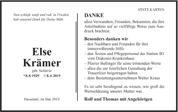 Traueranzeige von Else Krämer von Haller Tagblatt