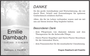 Traueranzeige von Emilie Dambach von Haller Tagblatt