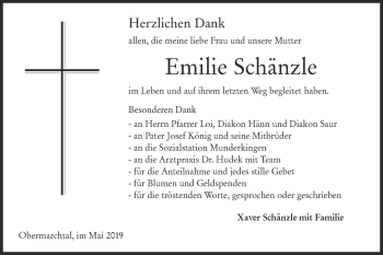 Traueranzeige von Emilie Schänzle von Ehinger Tagblatt