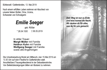 Traueranzeige von Emilie Seeger von Haller Tagblatt