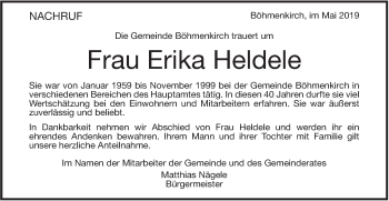 Traueranzeige von Erika Heldele von Geislinger Zeitung