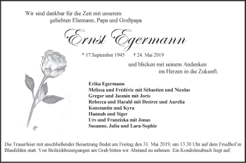 Traueranzeige von Ernst Egermann von Hohenloher Tagblatt