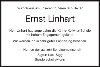 Traueranzeige von Ernst Linhart von Hohenloher Tagblatt