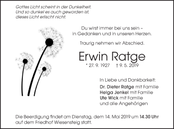 Traueranzeige von Erwin Ratge von Geislinger Zeitung