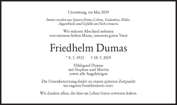 Traueranzeige von Friedhelm Dumas von NWZ Neue Württembergische Zeitung