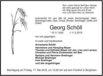 Traueranzeige von Georg Schöll von SÜDWEST PRESSE Ausgabe Ulm/Neu-Ulm