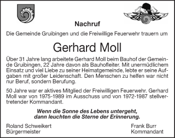 Traueranzeige von Gerhard Moll von NWZ Neue Württembergische Zeitung