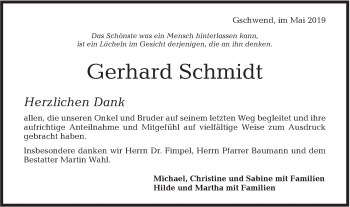 Traueranzeige von Gerhard Schmidt von Rundschau Gaildorf