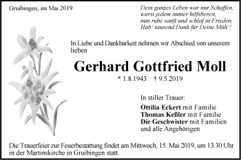 Traueranzeige von Gerhard Gottfried Moll von NWZ Neue Württembergische Zeitung