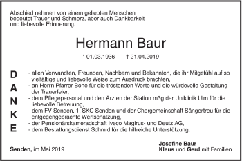 Traueranzeige von Hermann Baur von SÜDWEST PRESSE Ausgabe Ulm/Neu-Ulm