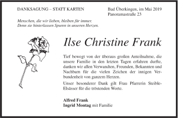 Traueranzeige von Ilse Christine Frank von Geislinger Zeitung