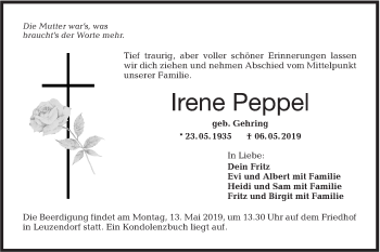 Traueranzeige von Irene Peppel von Hohenloher Tagblatt