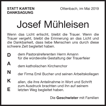 Traueranzeige von Josef Mühleisen von NWZ Neue Württembergische Zeitung