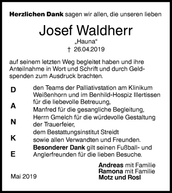 Traueranzeige von Josef Waldherr von SÜDWEST PRESSE Ausgabe Ulm/Neu-Ulm