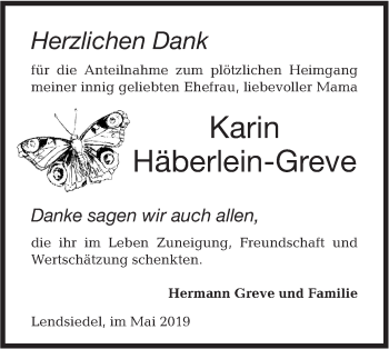 Traueranzeige von Karin Häberlein-Greve von Hohenloher Tagblatt