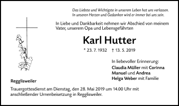 Traueranzeige von Karl Hutter von Illertal Bote