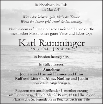 Traueranzeige von Karl Ramminger von Geislinger Zeitung