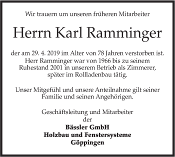 Traueranzeige von Karl Ramminger von Geislinger Zeitung