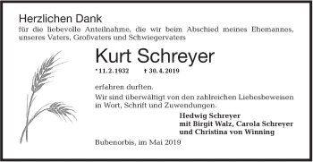 Traueranzeige von Kurt Schreyer von Haller Tagblatt