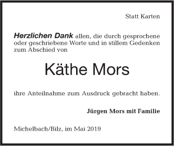 Traueranzeige von Käthe Mors von Haller Tagblatt