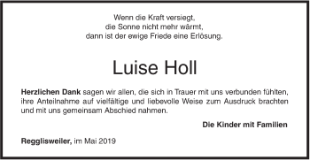 Traueranzeige von Luise Holl von Illertal Bote