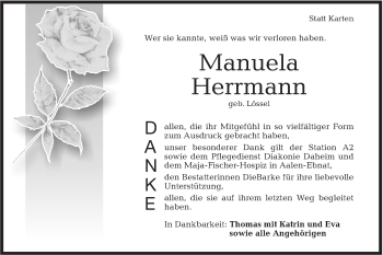 Traueranzeige von Manuela Herrmann von Haller Tagblatt