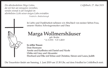 Traueranzeige von Marga Wollmershäuser von Haller Tagblatt