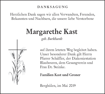 Traueranzeige von Margarethe Kast von SÜDWEST PRESSE Ausgabe Ulm/Neu-Ulm