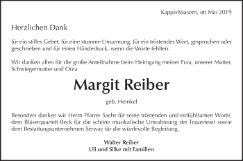 Traueranzeige von Margit Reiber von Metzinger-Uracher Volksblatt