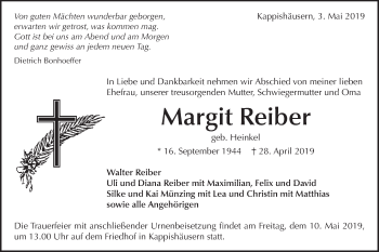 Traueranzeige von Margit Reiber von Metzinger-Uracher Volksblatt