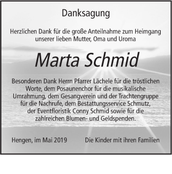 Traueranzeige von Marta Schmid von Alb-Bote/Metzinger-Uracher Volksblatt