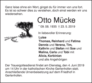 Traueranzeige von Otto Mücke von SÜDWEST PRESSE Ausgabe Ulm/Neu-Ulm