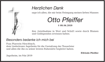 Traueranzeige von Otto Pfeiffer von Hohenloher Tagblatt