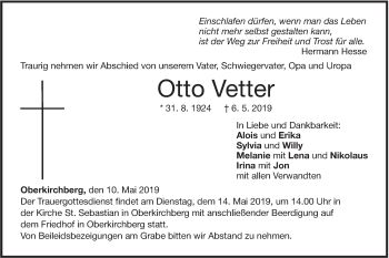 Traueranzeige von Otto Vetter von SÜDWEST PRESSE Ausgabe Ulm/Neu-Ulm