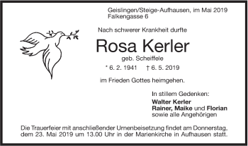 Traueranzeige von Rosa Kerler von Geislinger Zeitung