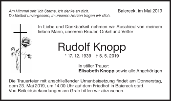 Traueranzeige von Rudolf Knopp von NWZ Neue Württembergische Zeitung