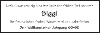 Traueranzeige von Siggi  von NWZ Neue Württembergische Zeitung