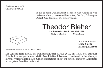 Traueranzeige von Theodor Bleher von Hohenloher Tagblatt