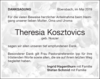 Traueranzeige von Theresia Kosztovics von NWZ Neue Württembergische Zeitung