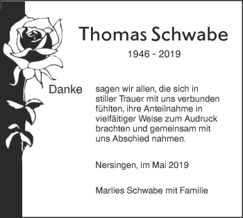 Traueranzeige von Thomas Schwabe von SÜDWEST PRESSE Ausgabe Ulm/Neu-Ulm