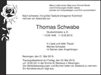 Traueranzeige von Thomas Schwabe von SÜDWEST PRESSE Ausgabe Ulm/Neu-Ulm