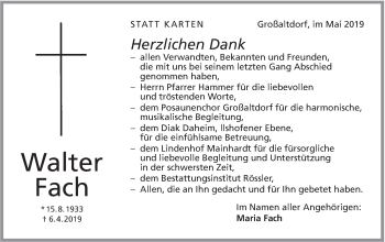 Traueranzeige von Walter Fach von Haller Tagblatt