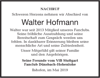 Traueranzeige von Walter Hofmann von Haller Tagblatt