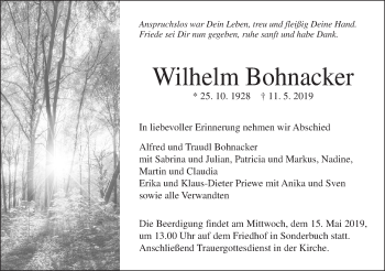 Traueranzeige von Wilhelm Bohnacker von SÜDWEST PRESSE Ausgabe Ulm/Neu-Ulm