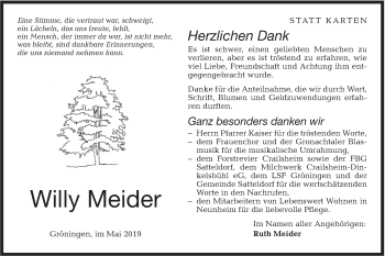 Traueranzeige von Willy Meider von Hohenloher Tagblatt