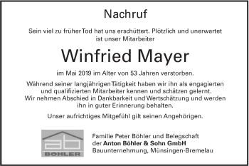 Traueranzeige von Winfried Mayer von Alb-Bote/Metzinger-Uracher Volksblatt