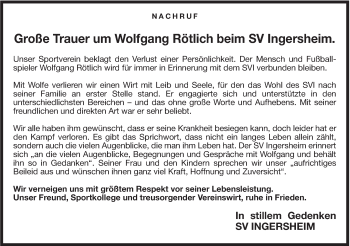 Traueranzeige von Wolfgang Rötlich von Hohenloher Tagblatt