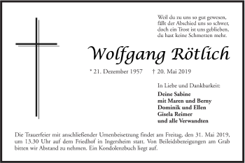 Traueranzeige von Wolfgang Rötlich von Hohenloher Tagblatt