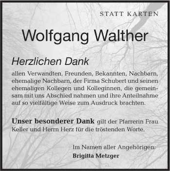 Traueranzeige von Wolfgang Walther von Hohenloher Tagblatt